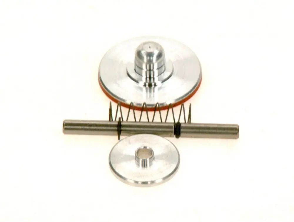 BOSCH Gasventil-Teile bestehen aus einem zentralen Zylinder, zwei runden Platten und einer Feder, die zusammen eine gasregulierende Funktion erfüllen.